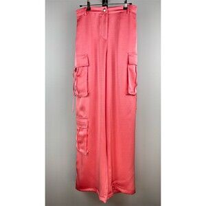 Hot & Delicious Cargo Pants Womens Size S Pink Wide Leg High Rise Casual